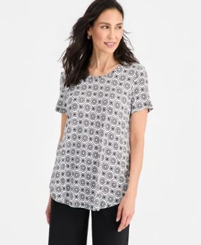 Jm Collection Womens Printed Scoop Neck Short Sleeve Top Macys Exclusive