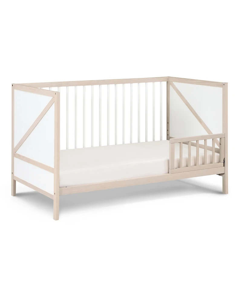 Flynama Washed 3in1 Convertible Crib Mid Century Modern Z Design Solid Wood Three Adjustable Mattress Heights for Baby Nursery