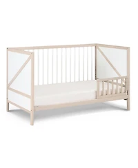 Flynama Washed 3in1 Convertible Crib Mid Century Modern Z Design Solid Wood Three Adjustable Mattress Heights for Baby Nursery