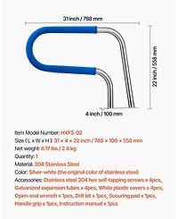 Sugift Pool Rail, 220 lbs Capacity, Stainless Steel Handrail for Poolside