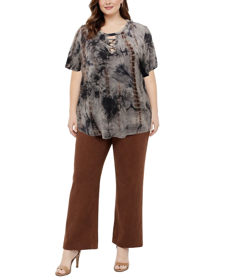 Coin 1804 Plus Tie Dye Lace Up Short-Sleeve Top