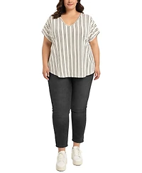 Coin 1804 Plus Cotton Vertical Stripe V-Neck Top
