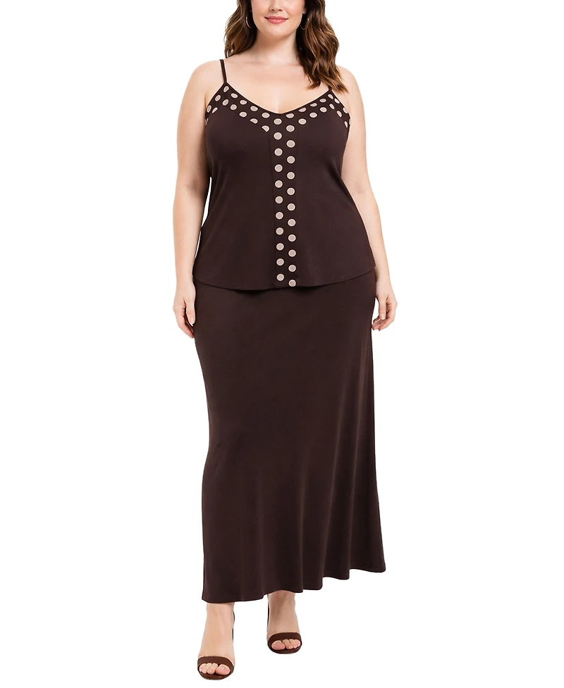 Coin 1804 Plus Size Polka Dot Mesh Panel Cami Top