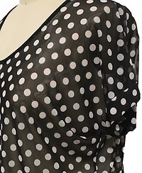 Coin 1804 Plus Polka Dot Mesh Rolled Sleeve Top
