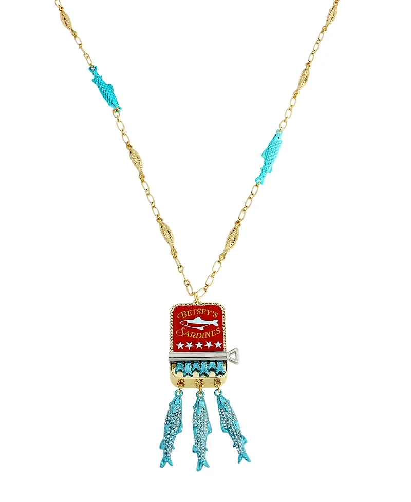 Betsey Johnson Faux Stone Girl Dinner Sardines Pendant Necklace