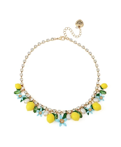 Betsey Johnson Faux Stone Girl Dinner Shaky Lemon Charm Bib Necklace