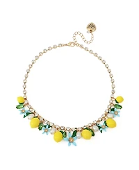 Betsey Johnson Faux Stone Girl Dinner Shaky Lemon Charm Bib Necklace