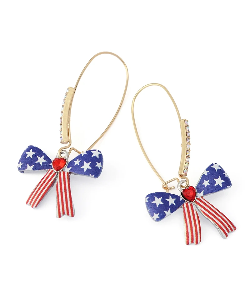Betsey Johnson Faux Stone Americana Bow Dangle Earrings