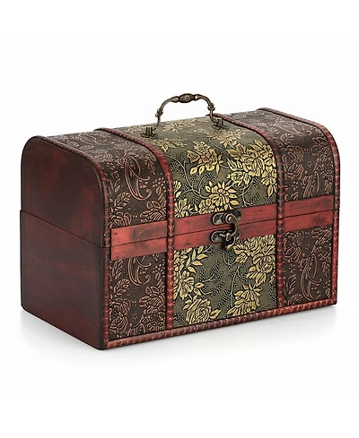 Yigii Vintage Wooden Treasure Chest Storage Decorative Box
