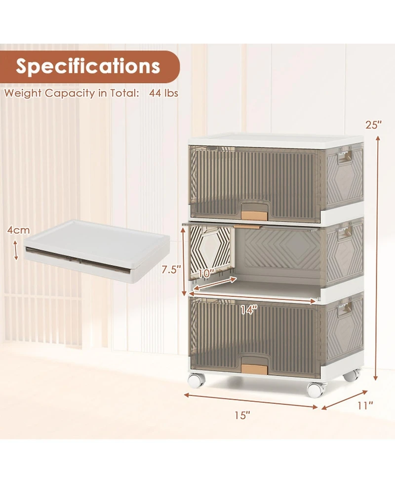 Gouun 3-Cube Collapsible Stackable Storage Bins with Detachable Wheels