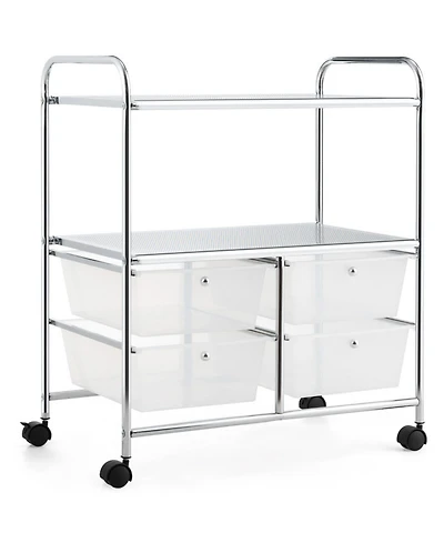 Gouun 4-Drawer Rolling Storage Cart with 2-Tier Open Shelves