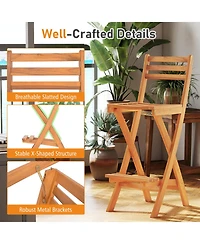 Sugift Set of 2 Acacia Wood Bar Height Chairs with Backrest and Footrest for Backyard