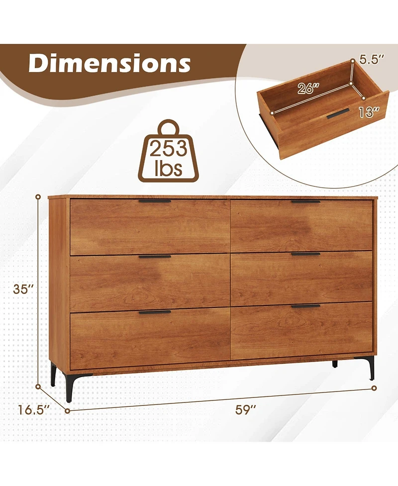 Gouun 6-Drawer Dresser with Interlock System for Bedroom Living Room