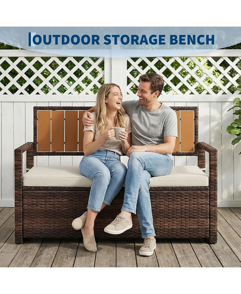 gaomon All-Weather Pe Rattan Outdoor Storage Bench with Seat