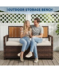 gaomon All-Weather Pe Rattan Outdoor Storage Bench with Seat