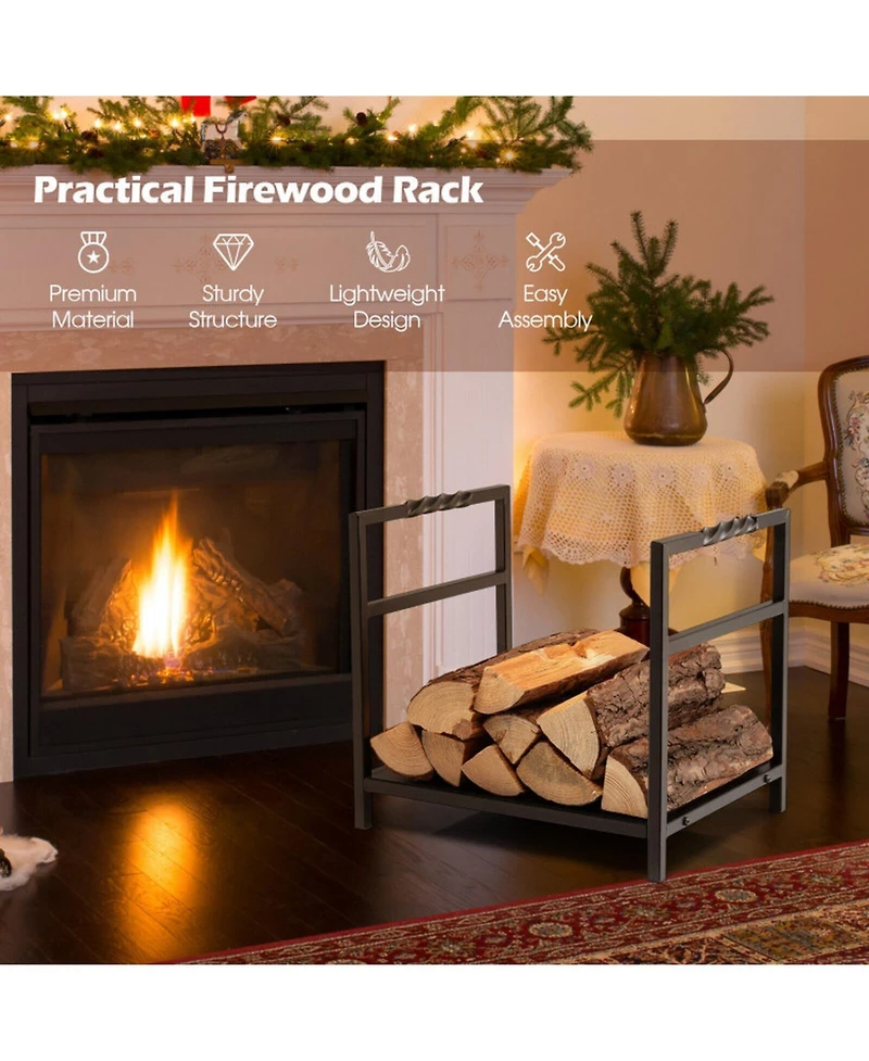 Gouun Steel Firewood Log Holder with Raised Feet and Carrying Handles