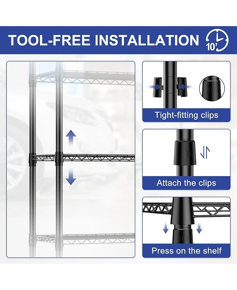 Streamdale Furniture Heavy Duty 5 Tier Wire Shelving Unit with Wheels and Feet