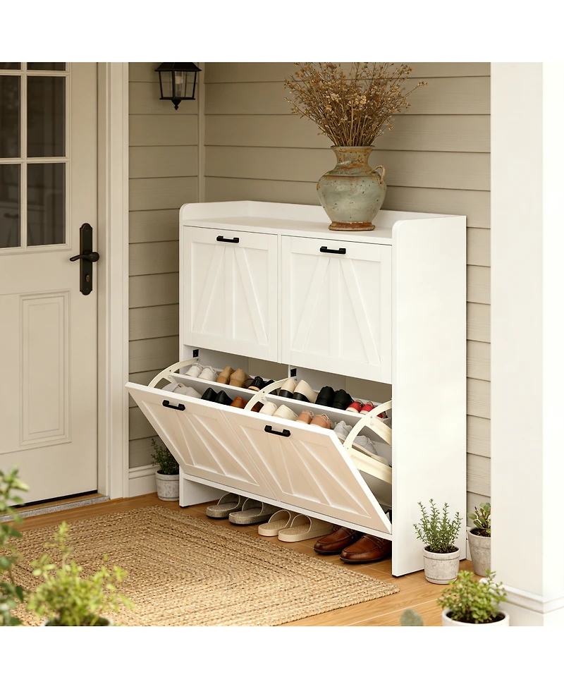 Streamdale Furniture Modern Entryway Shoe Cabinet with 4 Flip Drawers