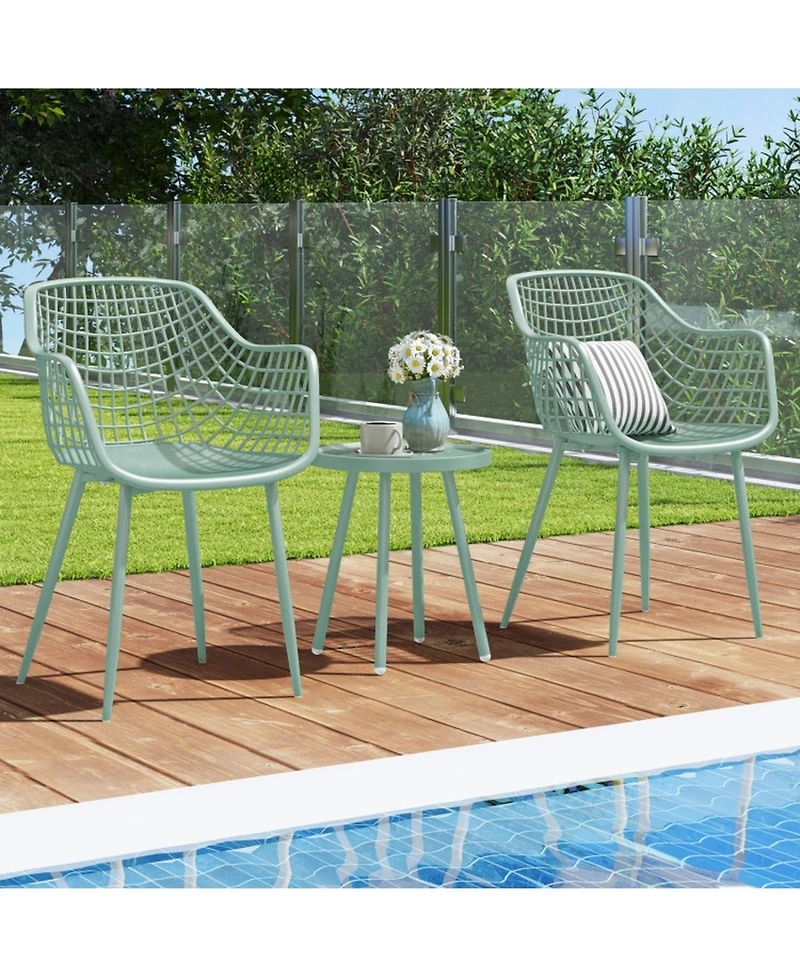 Sugift 3 Piece Patio Chair Set with Pp Seat and Tabletop for Porch