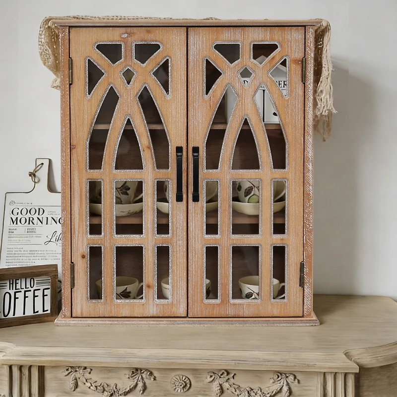 Streamdale Furniture Rustic Wood Wall Cabinet with Cutout Doors