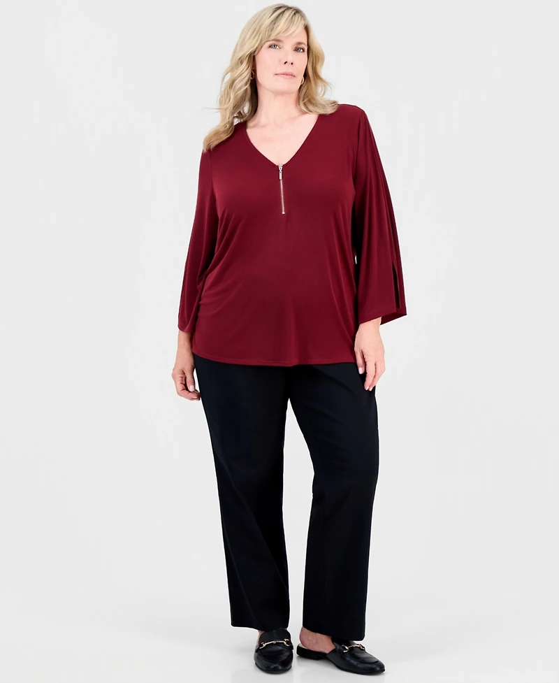Jm Collection Plus Bell-Sleeve Zip-Neck Top, Macy's Exclusive