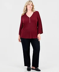 Jm Collection Plus Bell-Sleeve Zip-Neck Top, Macy's Exclusive