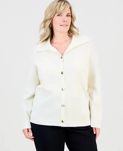 Jm Collection Plus Collared Long-Sleeve Cardigan, Macy's Exclusive