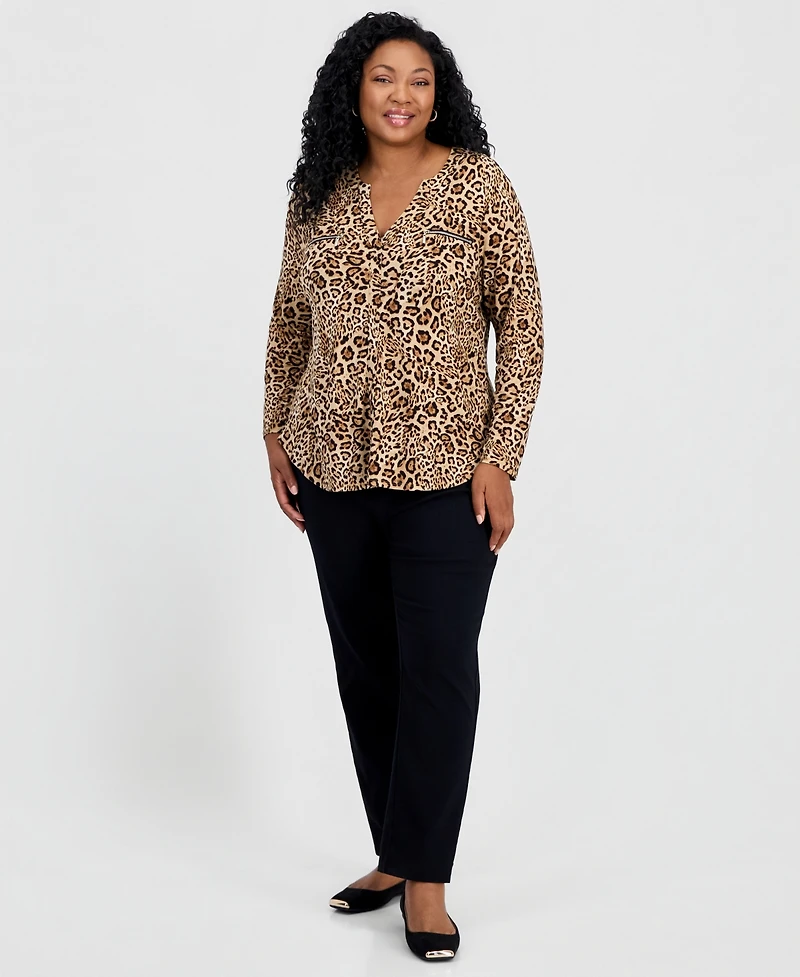 Jm Collection Plus Zippered-Pocket V-Neck Top, Macy's Exclusive