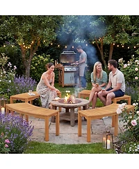 Sugift Set of 2 Outdoor Acacia Wood Curved Garden Benches 2-Person