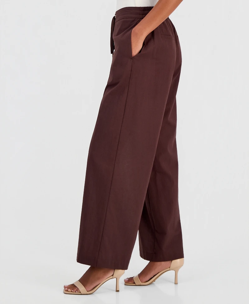 T Tahari Women's Cotton & Linen Drawstring Pull-On Pants