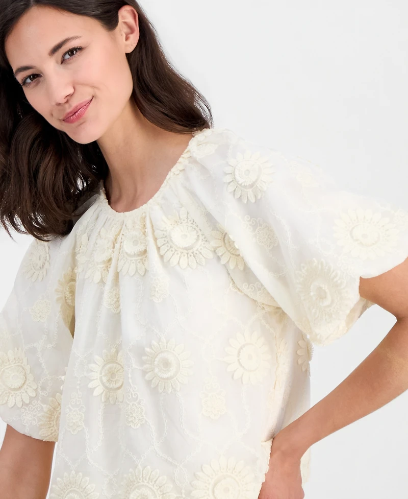 T Tahari Women's Crewneck Short-Sleeve Blouse