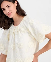 T Tahari Women's Crewneck Short-Sleeve Blouse