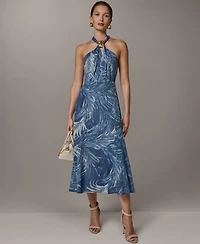 Donna Karan New York Women's Halter Chiffon A-Line Sleeveless Midi Dress