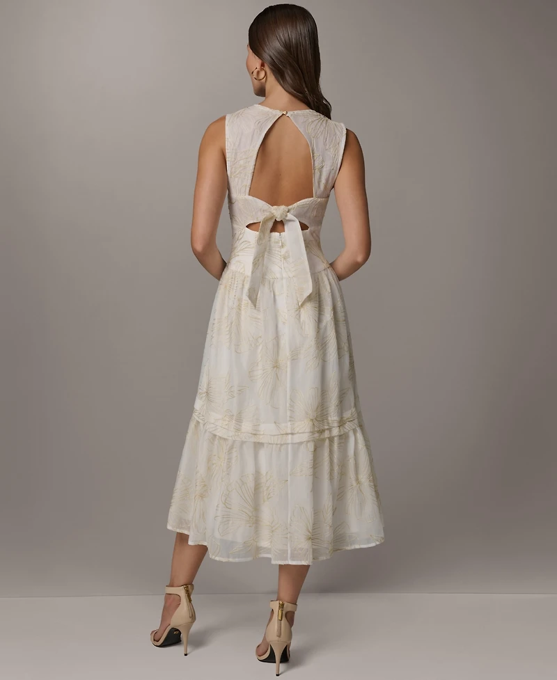 Donna Karan New York Women's Crewneck A-Line Embroidered Midi Dress