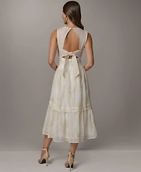 Donna Karan New York Women's Crewneck A-Line Embroidered Midi Dress