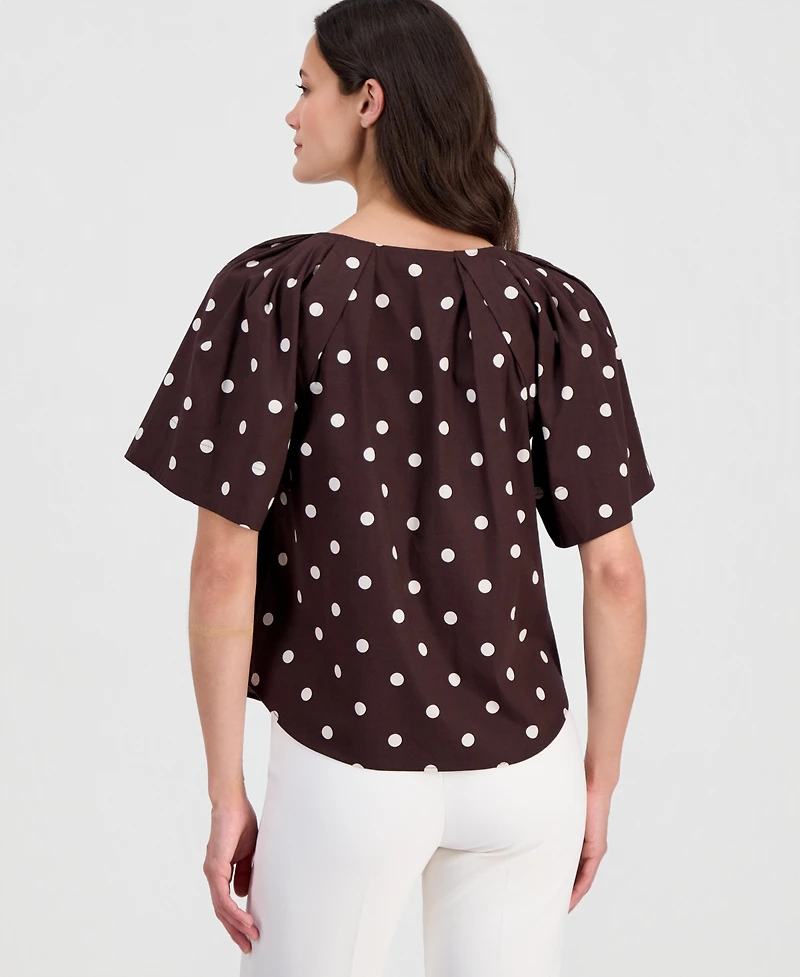 T Tahari Women's Printed V-Neck Pleat-Shoulder Blouse