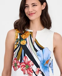 T Tahari Women's Printed Split-Neck Sleeveless Top