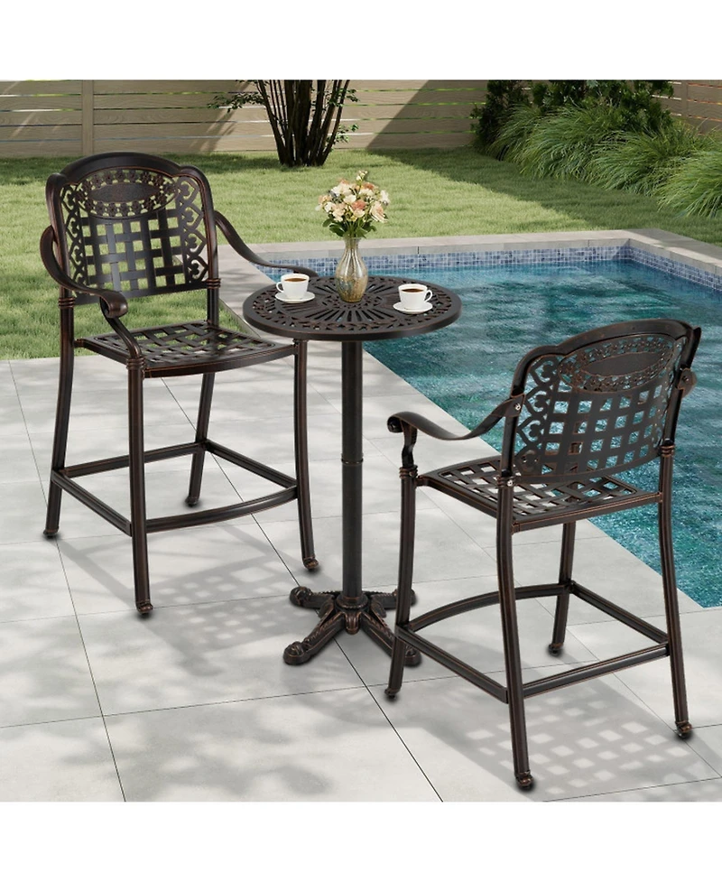 Sugift 3 Piece Outdoor Cast Aluminum Bar Set with Round High Top Table and 2 Counter Height Stools
