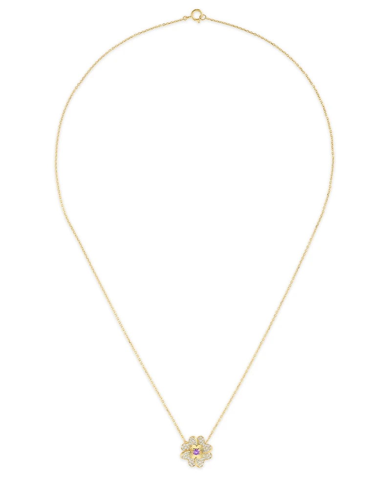 Macy's Blue Topaz (1/20 ct. t.w.) & White (1/3 Diamond Cut Flower Pendant Necklace 14k Yellow Gold (Also Available Amethyst)