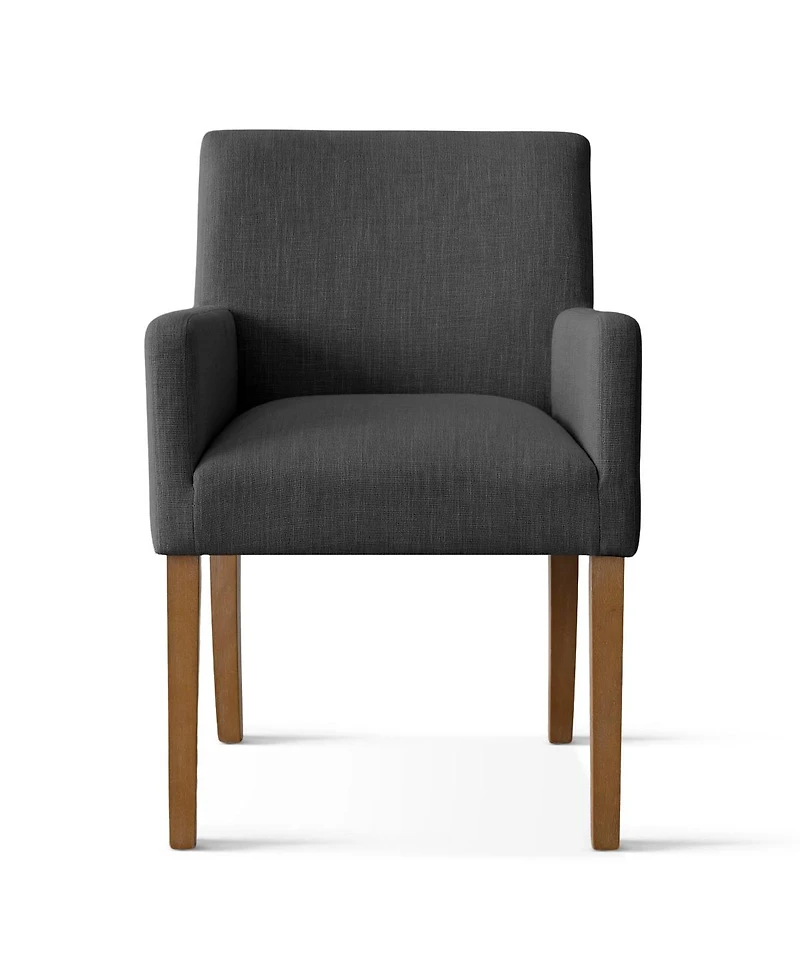 Maison Boucle Set of 2 Linen Upholstered Dining Arm Chairs, Solid Wood Legs