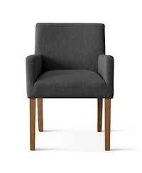 Maison Boucle Set of 2 Linen Upholstered Dining Arm Chairs, Solid Wood Legs