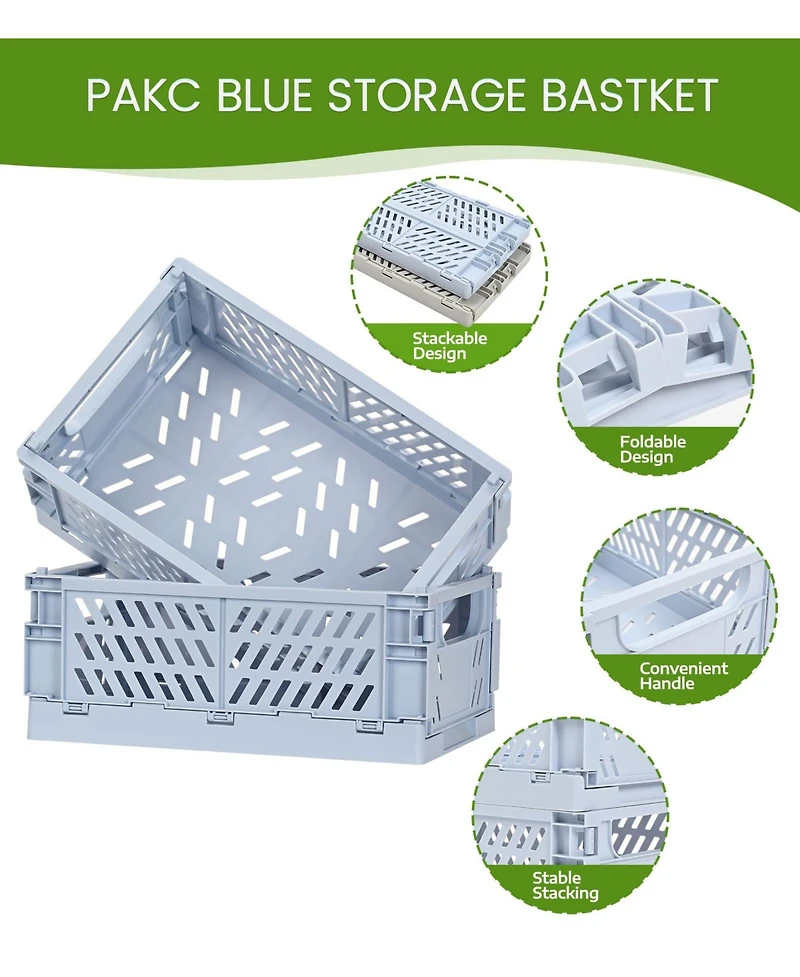 Gnuadz 4Pack Plastic Storage Baskets Collapsible Crates Organizing Mini Bins