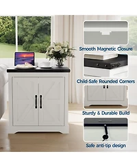gaomon Farmhouse Bedside Table with Usb Charging Station, 2-Outlet & Usb Port - Sliding Barn Door Nightstand with Storage Cabinet