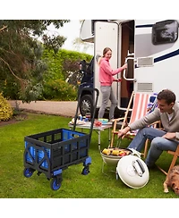 Homfan 2-in-1 Folding Hand Truck and Platform Cart w/ 330 lb Capacity, Convertible Dolly with Foldable Basket and Bungee Cords, Portable Luggage Cart