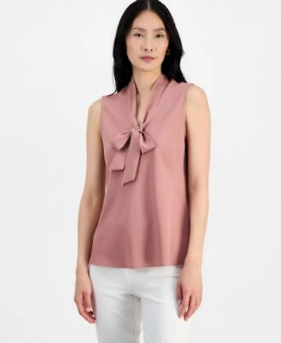 Kasper Womens Sleeveless Tie Neck Top