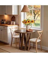 Tribesigns Small Round Dining Table for 2-4 People, 31.5-Inch Farmhouse Wooden Circle Kitchen Table