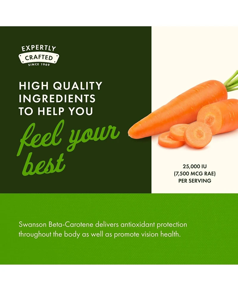 Swanson BetaCarotene Vitamin A Supplement Promoting Immune Health, Eye and Skin Health Natural Wellness Formula (250 Softgels, 3000mcg Each)