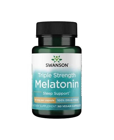 Swanson Triple Strength Melatonin Natural Sleep Support for Disrupted Sleep Cycles (60 Capsules, 10mg Each)