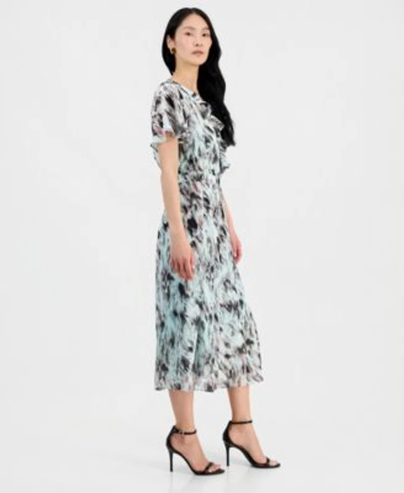 Kasper Womens Ruffle Front Flutter Sleeve Blouse Pull On Pleated Front Skirt