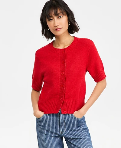 On 34th Women's Crewneck Short-Sleeve Textured Button-Front Cardigan, Macy's Exclusive